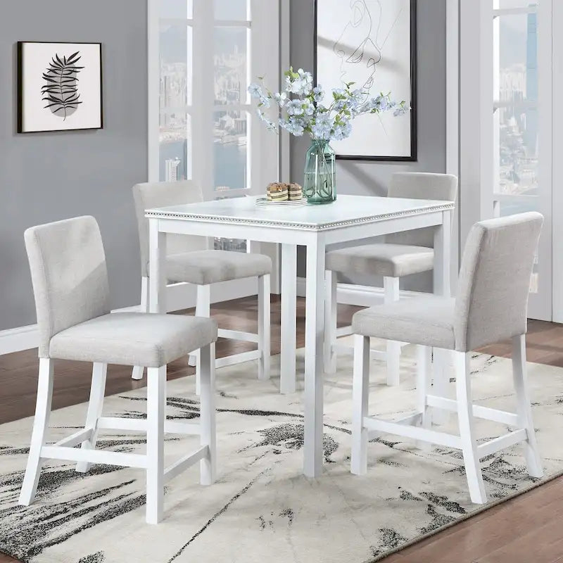 Set da pranzo altezza bancone, nero/beige, quadrato, 5 pezzi (4 posti)