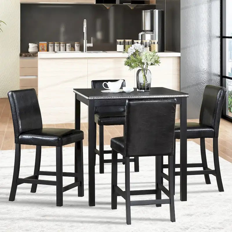 Set da pranzo altezza bancone, nero/beige, quadrato, 5 pezzi (4 posti)