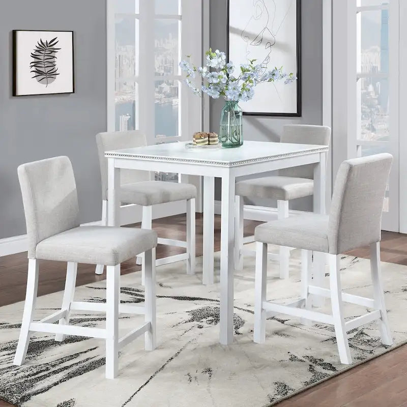 Set da pranzo altezza bancone, nero/beige, quadrato, 5 pezzi (4 posti)