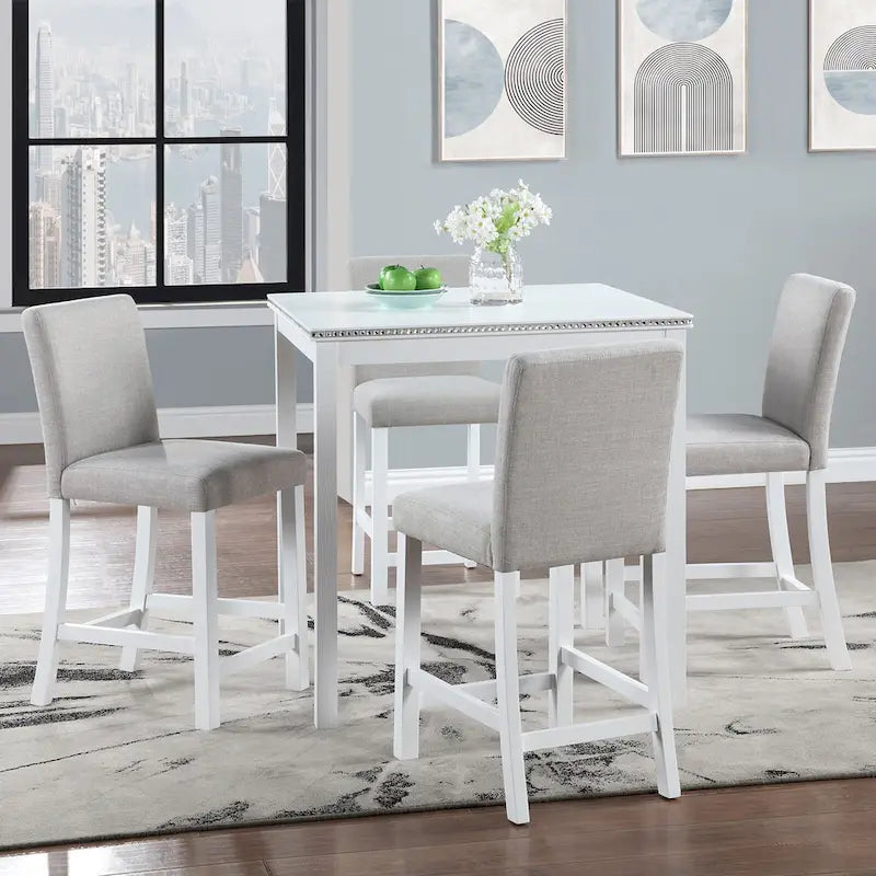 Set da pranzo altezza bancone, nero/beige, quadrato, 5 pezzi (4 posti)