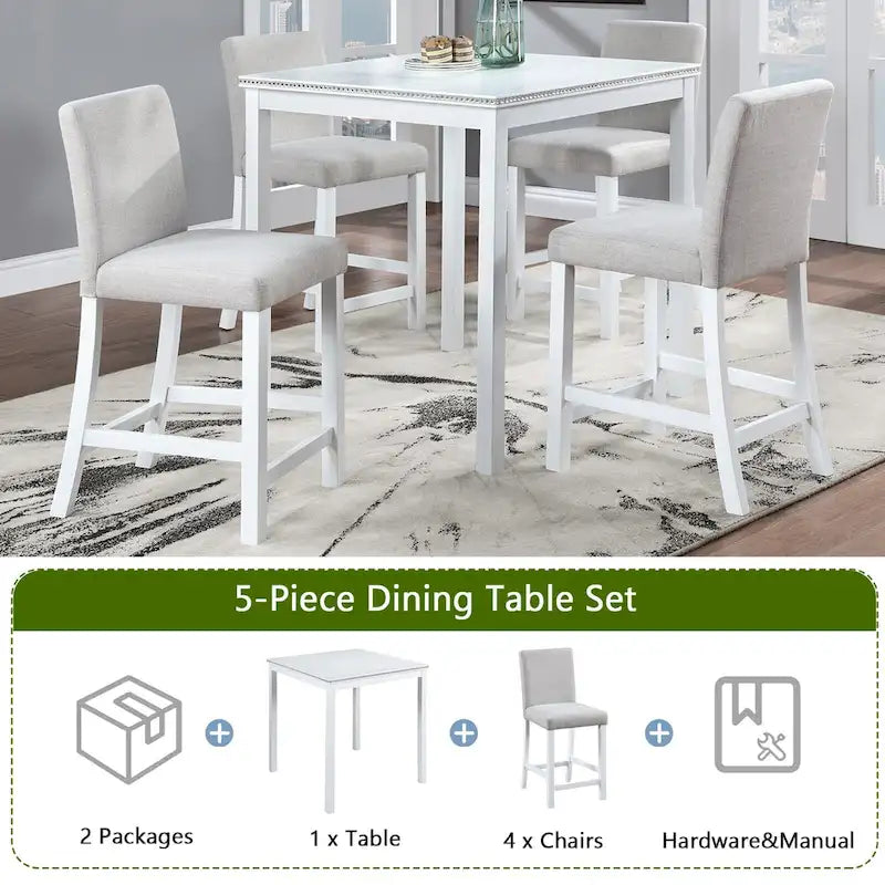 Set da pranzo altezza bancone, nero/beige, quadrato, 5 pezzi (4 posti)