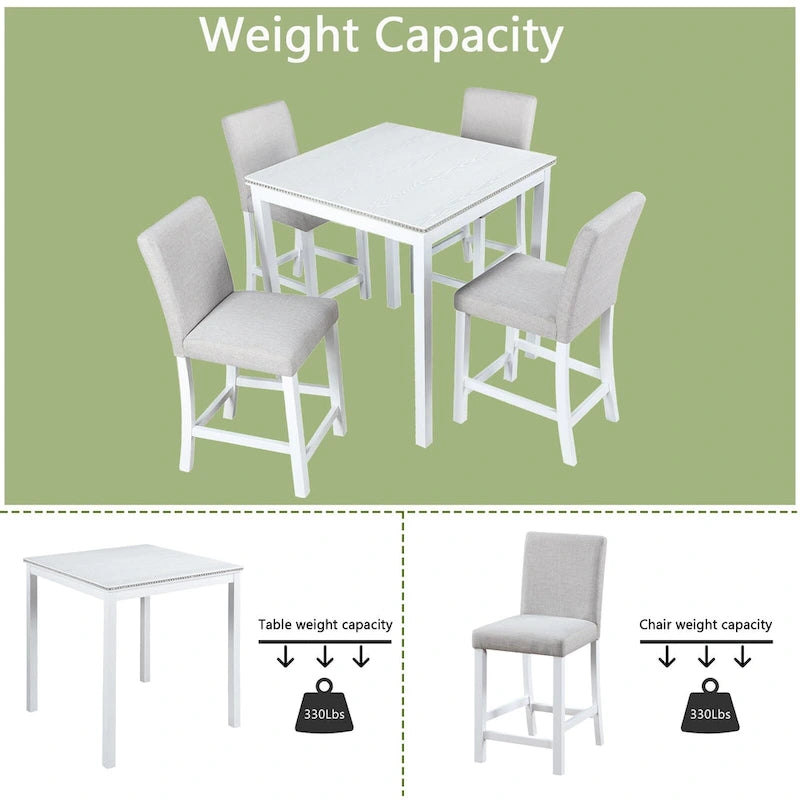 Set da pranzo altezza bancone, nero/beige, quadrato, 5 pezzi (4 posti)