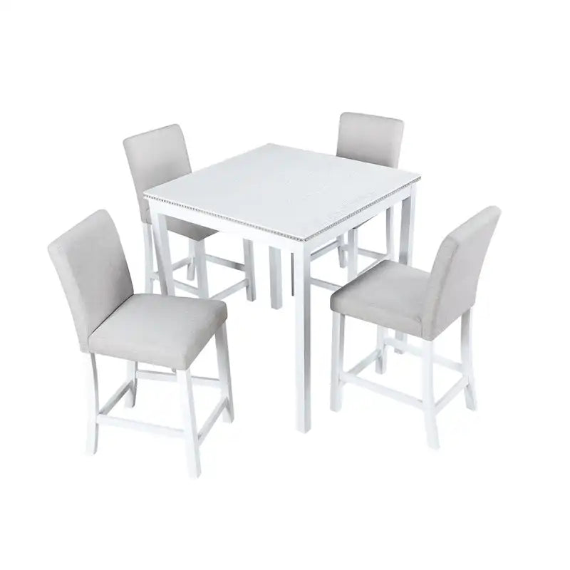 Set da pranzo altezza bancone, nero/beige, quadrato, 5 pezzi (4 posti)