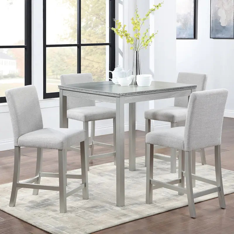 Set da pranzo altezza bancone, nero/beige, quadrato, 5 pezzi (4 posti)