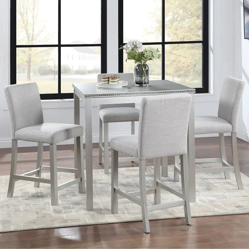 Set da pranzo altezza bancone, nero/beige, quadrato, 5 pezzi (4 posti)
