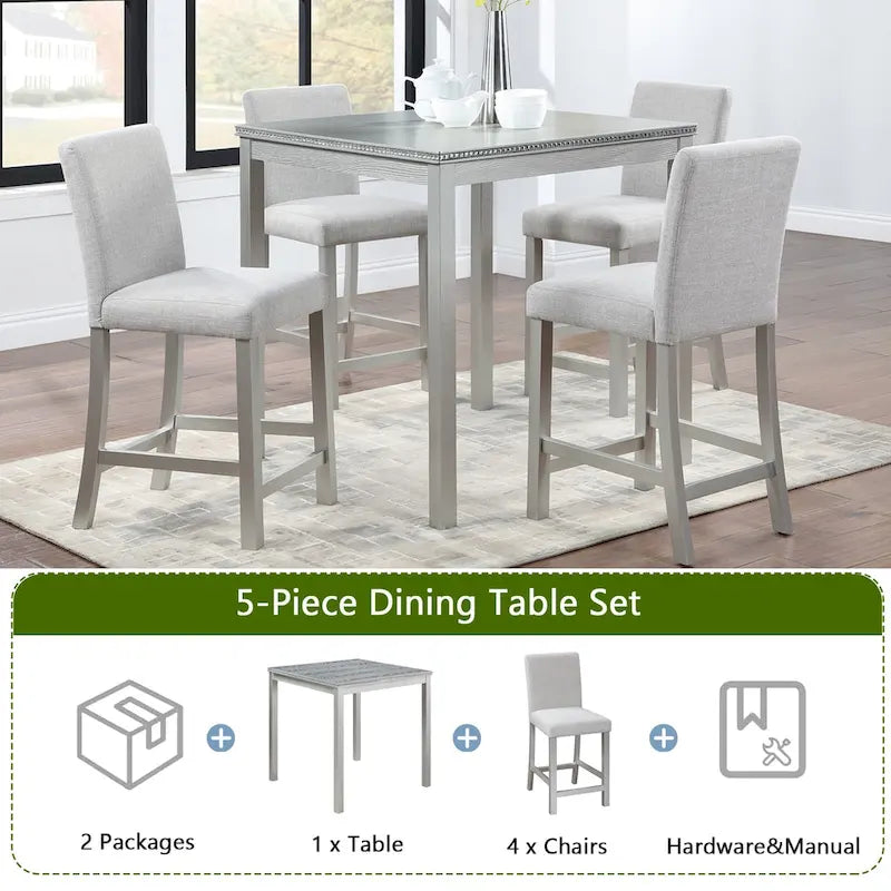 Set da pranzo altezza bancone, nero/beige, quadrato, 5 pezzi (4 posti)