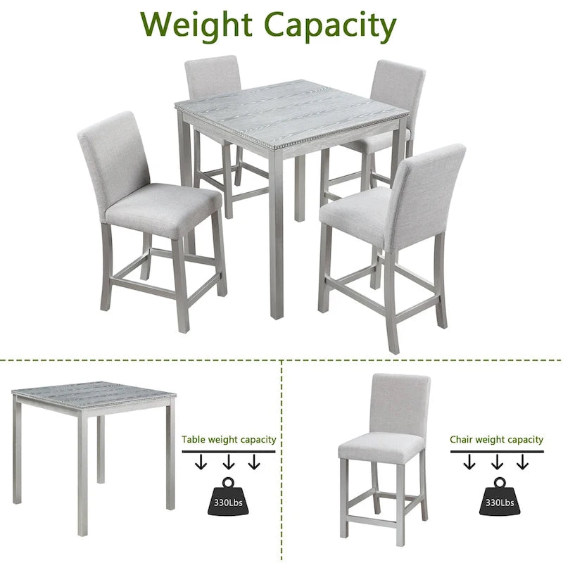 Set da pranzo altezza bancone, nero/beige, quadrato, 5 pezzi (4 posti)