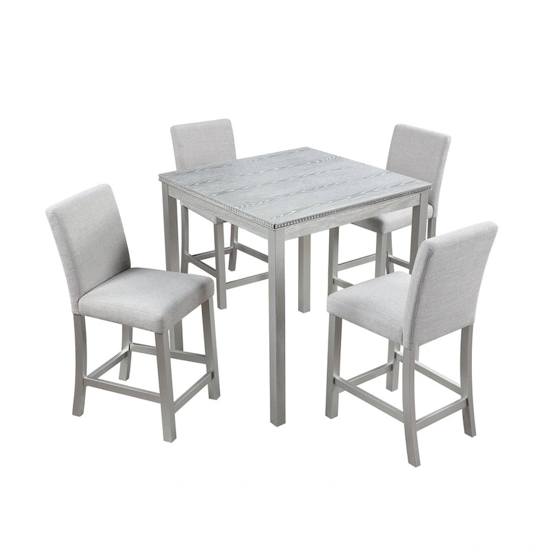 Set da pranzo altezza bancone, nero/beige, quadrato, 5 pezzi (4 posti)