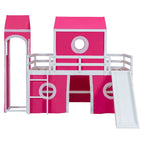 Castello soppalco blu/rosa con scivolo, torretta e scaletta – singolo/una piazza e mezza, 1 bambino
