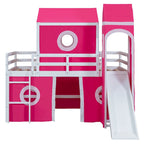 Castello soppalco blu/rosa con scivolo, torretta e scaletta – singolo/una piazza e mezza, 1 bambino