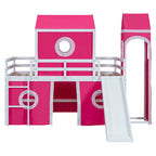 Castello soppalco blu/rosa con scivolo, torretta e scaletta – singolo/una piazza e mezza, 1 bambino