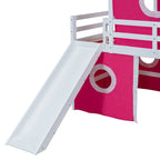 Castello soppalco blu/rosa con scivolo, torretta e scaletta – singolo/una piazza e mezza, 1 bambino