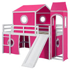 Castello soppalco blu/rosa con scivolo, torretta e scaletta – singolo/una piazza e mezza, 1 bambino