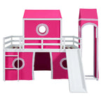 Castello soppalco blu/rosa con scivolo, torretta e scaletta – singolo/una piazza e mezza, 1 bambino