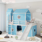 Castello soppalco blu/rosa con scivolo, torretta e scaletta – singolo/una piazza e mezza, 1 bambino