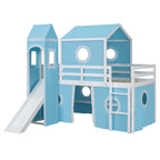 Castello soppalco blu/rosa con scivolo, torretta e scaletta – singolo/una piazza e mezza, 1 bambino