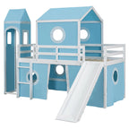 Castello soppalco blu/rosa con scivolo, torretta e scaletta – singolo/una piazza e mezza, 1 bambino