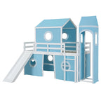 Castello soppalco blu/rosa con scivolo, torretta e scaletta – singolo/una piazza e mezza, 1 bambino