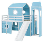 Castello soppalco blu/rosa con scivolo, torretta e scaletta – singolo/una piazza e mezza, 1 bambino