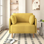 Poltrona d'accento rivestita in tessuto bianco/giallo, seduta singola, gambe in legno