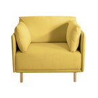 Poltrona d'accento rivestita in tessuto bianco/giallo, seduta singola, gambe in legno