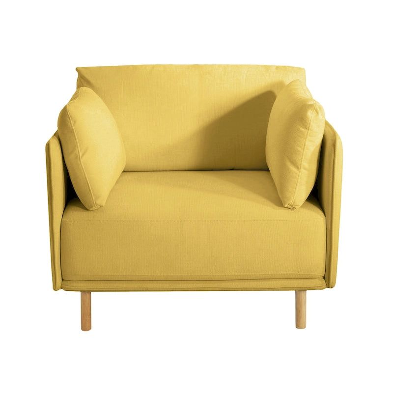 Poltrona d'accento rivestita in tessuto bianco/giallo, seduta singola, gambe in legno