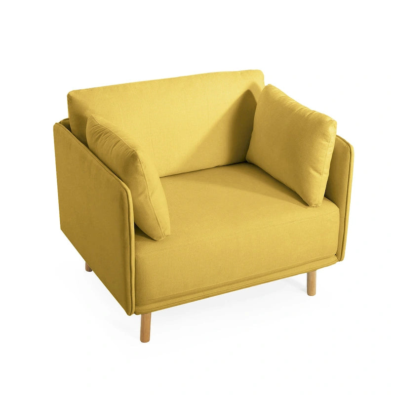 Poltrona d'accento rivestita in tessuto bianco/giallo, seduta singola, gambe in legno