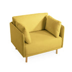 Poltrona d'accento rivestita in tessuto bianco/giallo, seduta singola, gambe in legno