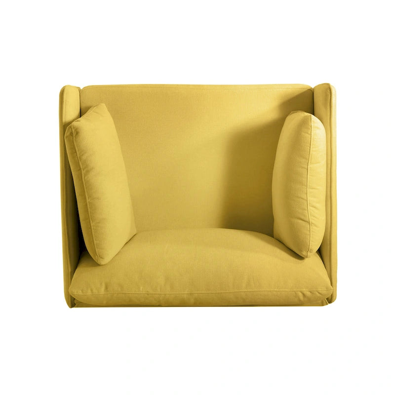Poltrona d'accento rivestita in tessuto bianco/giallo, seduta singola, gambe in legno