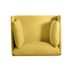 Poltrona d'accento rivestita in tessuto bianco/giallo, seduta singola, gambe in legno