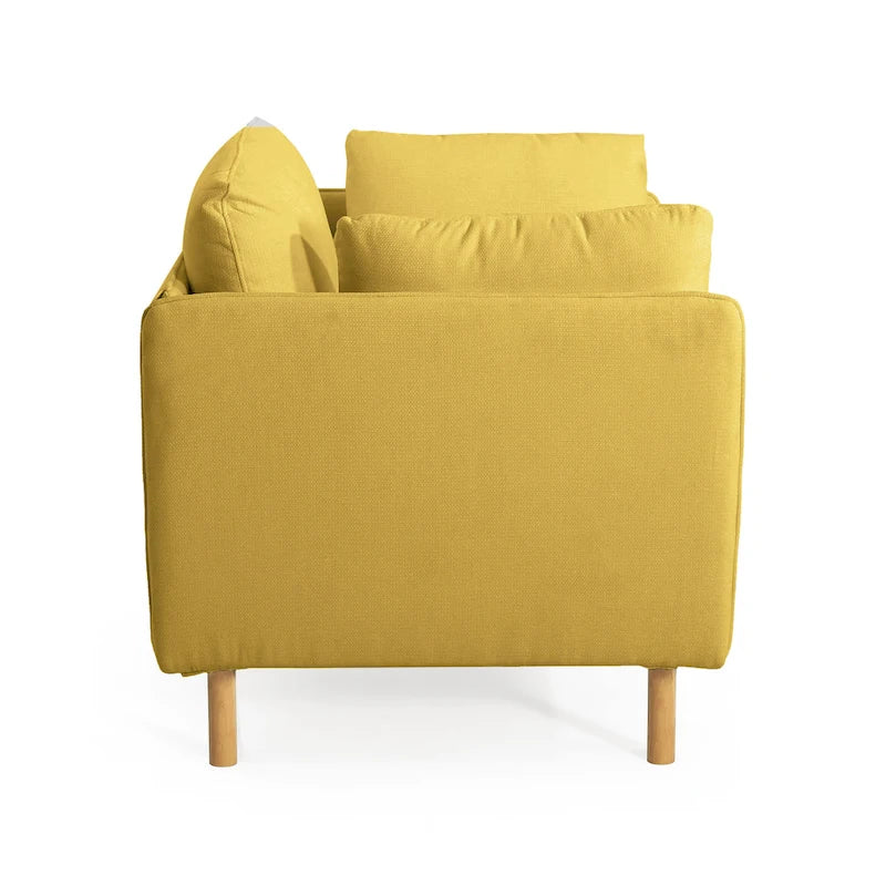 Poltrona d'accento rivestita in tessuto bianco/giallo, seduta singola, gambe in legno