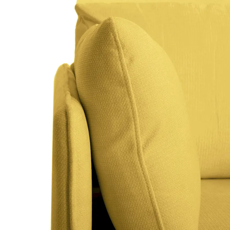 Poltrona d'accento rivestita in tessuto bianco/giallo, seduta singola, gambe in legno