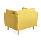 Poltrona d'accento rivestita in tessuto bianco/giallo, seduta singola, gambe in legno