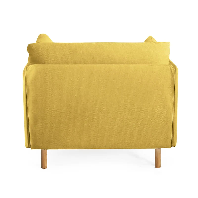 Poltrona d'accento rivestita in tessuto bianco/giallo, seduta singola, gambe in legno