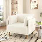 Poltrona d'accento rivestita in tessuto bianco/giallo, seduta singola, gambe in legno