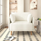 Poltrona d'accento rivestita in tessuto bianco/giallo, seduta singola, gambe in legno