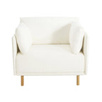 Poltrona d'accento rivestita in tessuto bianco/giallo, seduta singola, gambe in legno
