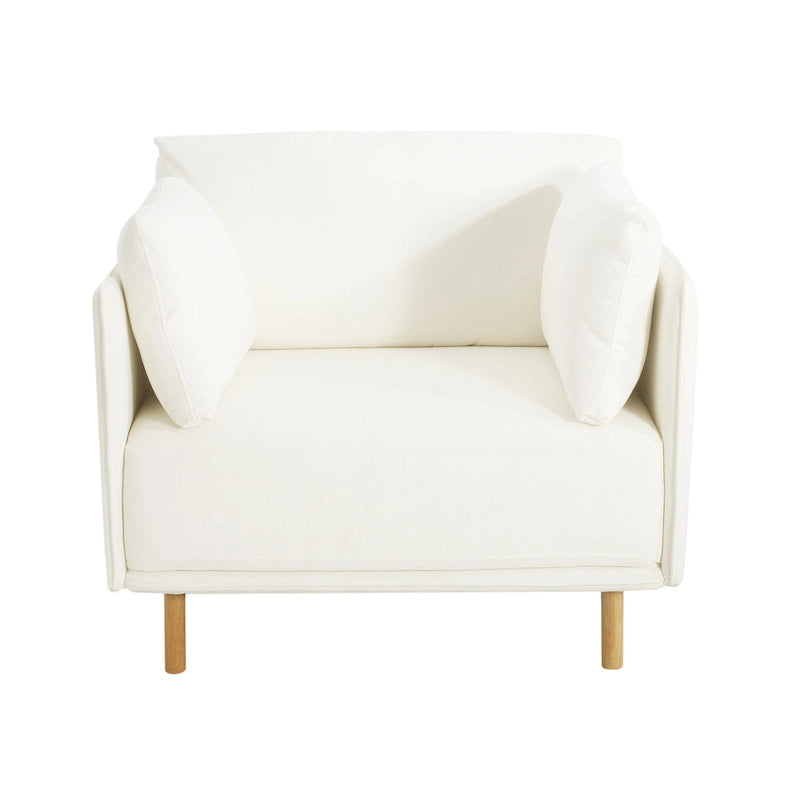 Poltrona d'accento rivestita in tessuto bianco/giallo, seduta singola, gambe in legno