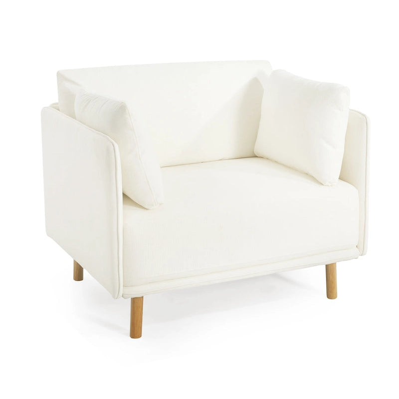 Poltrona d'accento rivestita in tessuto bianco/giallo, seduta singola, gambe in legno