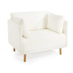 Poltrona d'accento rivestita in tessuto bianco/giallo, seduta singola, gambe in legno