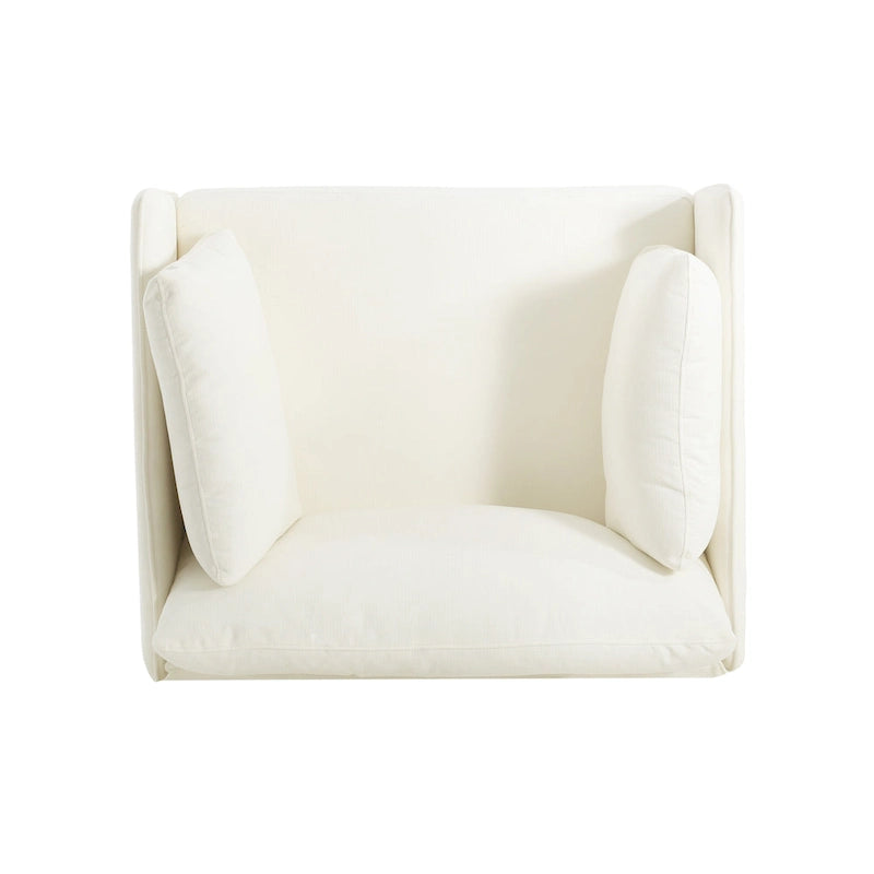 Poltrona d'accento rivestita in tessuto bianco/giallo, seduta singola, gambe in legno