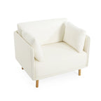 Poltrona d'accento rivestita in tessuto bianco/giallo, seduta singola, gambe in legno