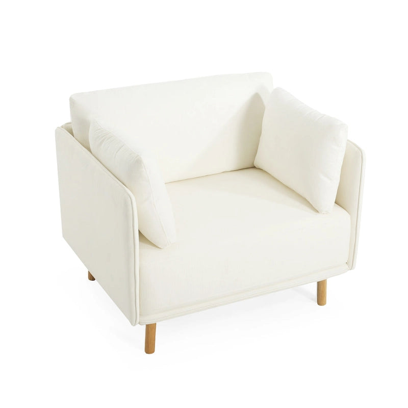 Poltrona d'accento rivestita in tessuto bianco/giallo, seduta singola, gambe in legno