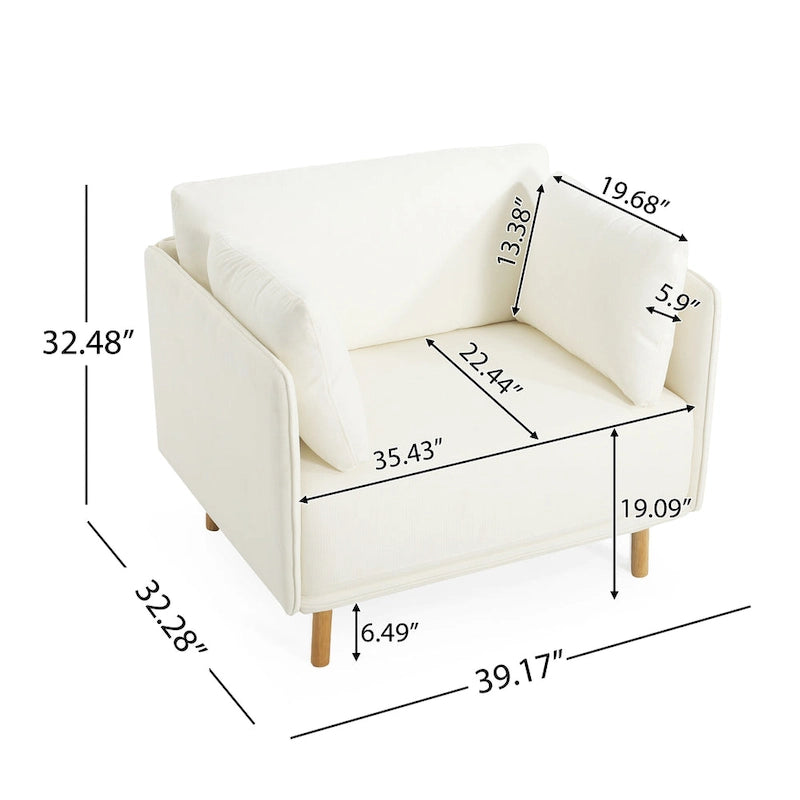 Poltrona d'accento rivestita in tessuto bianco/giallo, seduta singola, gambe in legno