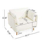 Poltrona d'accento rivestita in tessuto bianco/giallo, seduta singola, gambe in legno