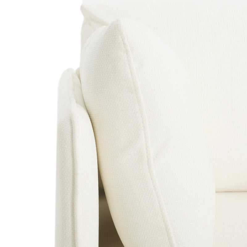 Poltrona d'accento rivestita in tessuto bianco/giallo, seduta singola, gambe in legno