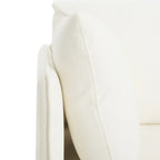 Poltrona d'accento rivestita in tessuto bianco/giallo, seduta singola, gambe in legno