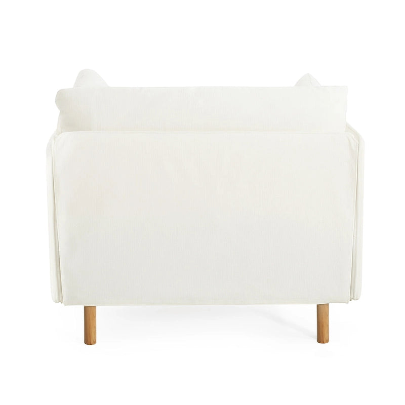 Poltrona d'accento rivestita in tessuto bianco/giallo, seduta singola, gambe in legno