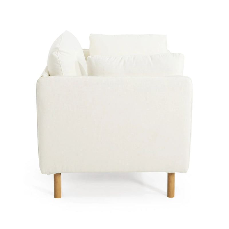 Poltrona d'accento rivestita in tessuto bianco/giallo, seduta singola, gambe in legno