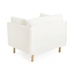 Poltrona d'accento rivestita in tessuto bianco/giallo, seduta singola, gambe in legno
